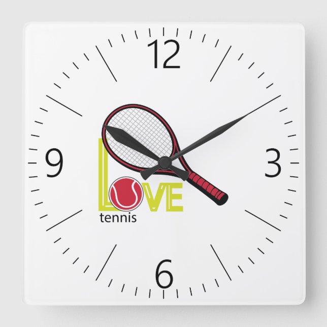 Älskar tennis fyrkantig klocka (Framsida)