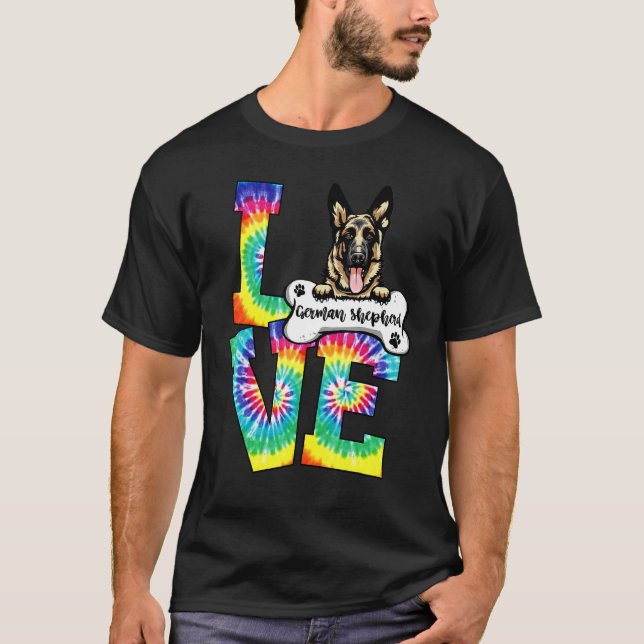 Älskar tysk schäferhund Tie Dye regnbåge hund T Shirt (Framsida)