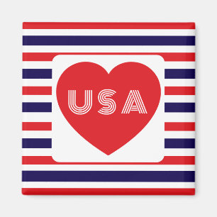 Älskar USA Patriotiska Röda Vita Blåa Roliga Hjärt Magnet