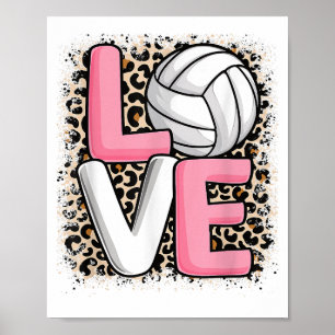 Älskar Volleyboll Leoprint Kvinnor Flickor Volleyb Poster