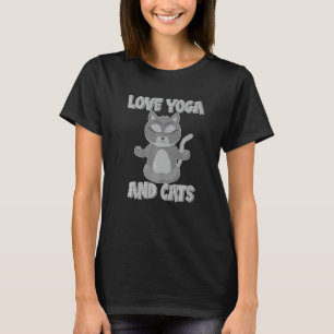 Älskar Yoga och Katter Meditation Roligt Talesätt T Shirt