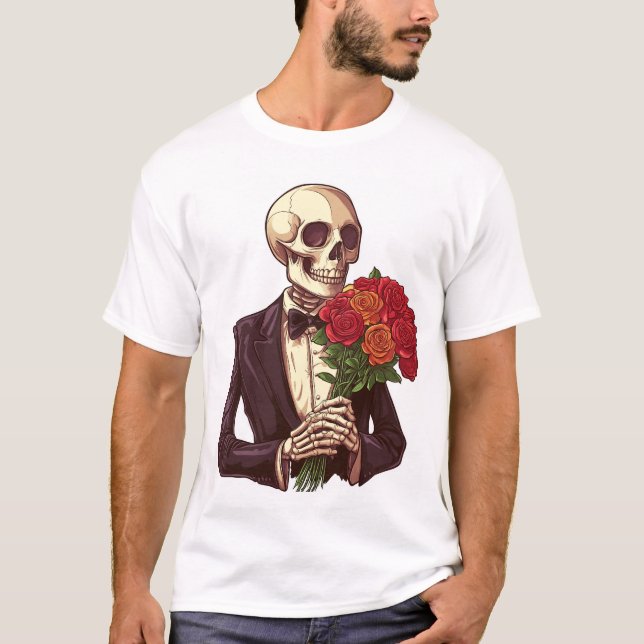 Älskarbones � Roligt Romantiskt Skelett T Shirt (Framsida)