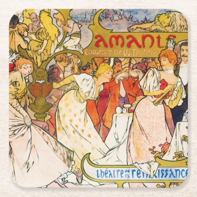 Älskare, Alphonse Mucha Underlägg Papper Kvadrat (Framsidan)