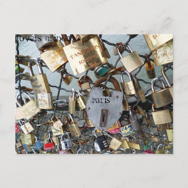 Älskare Bridge låser Paris Seine Monument Kärlek Vykort (Framsida)
