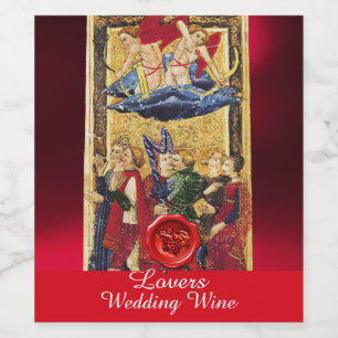 ÄLSKARE BRÖLLOP VIN RED VAX SEAL/ ANTIQUE TAROT VINFLASKA ETIKETT