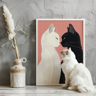 Älskare Cats Valentine Kattdjur Pastel Art Skriv u Poster