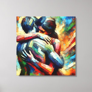 Älskare Embracing ai Oil Paint Stil Canvastryck