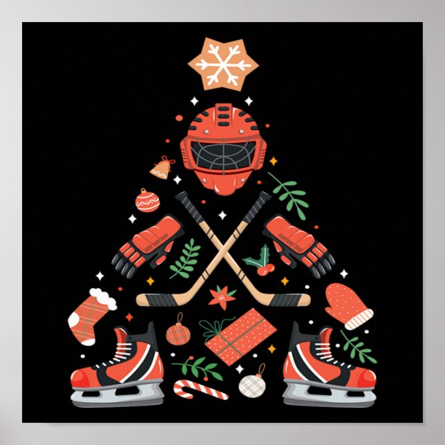 Älskare för Helgdag-idrotten i Jul Hockey Träd Poster (Framsidan)