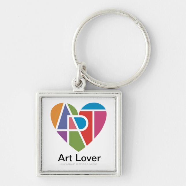 Älskare Heart® Art Älskare Premium Keychain Fyrkantig Silverfärgad Nyckelring (Framsidan)