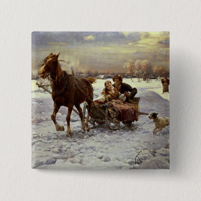 Älskare i en sleigh knapp (Framsida)