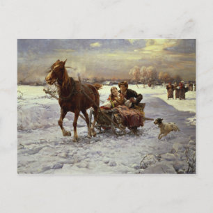 Älskare i en sleigh vykort