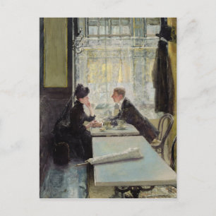 Älskare i ett kafé vykort