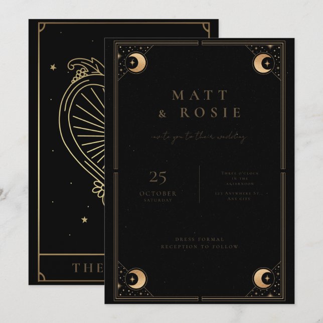 Älskare Inbjudan, inbjudan till Tarot Wedding (Fram/baksida)