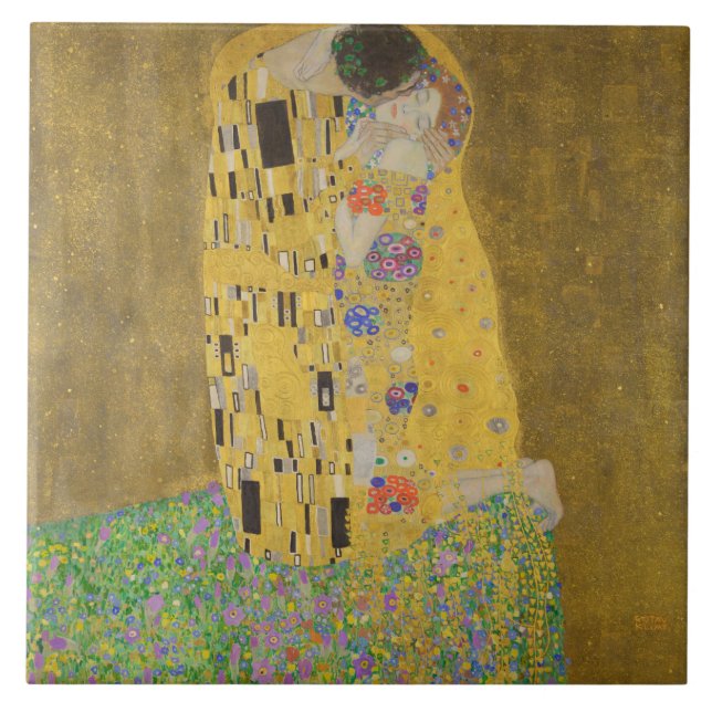 Älskare Kissing Embrace av Gustav Klimt Kakelplatta (Framsidan)