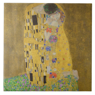 Älskare Kissing Embrace av Gustav Klimt Kakelplatta