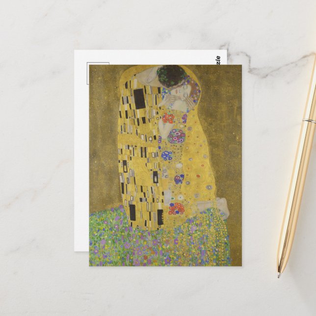 Älskare Kissing Embrace av Gustav Klimt Vykort (Fram/Back In Situ)
