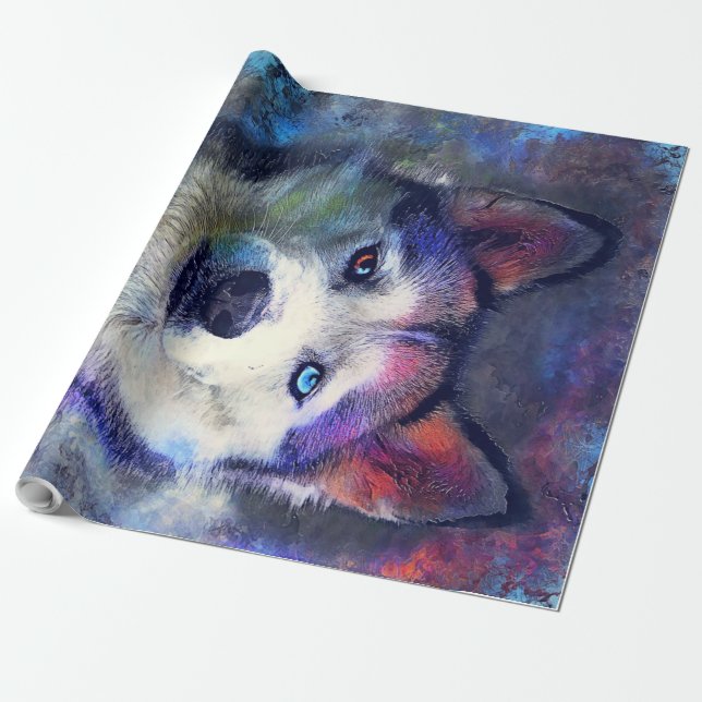 Älskare med färgad Husky Hund Art Print Gift Presentpapper (Utrullad)