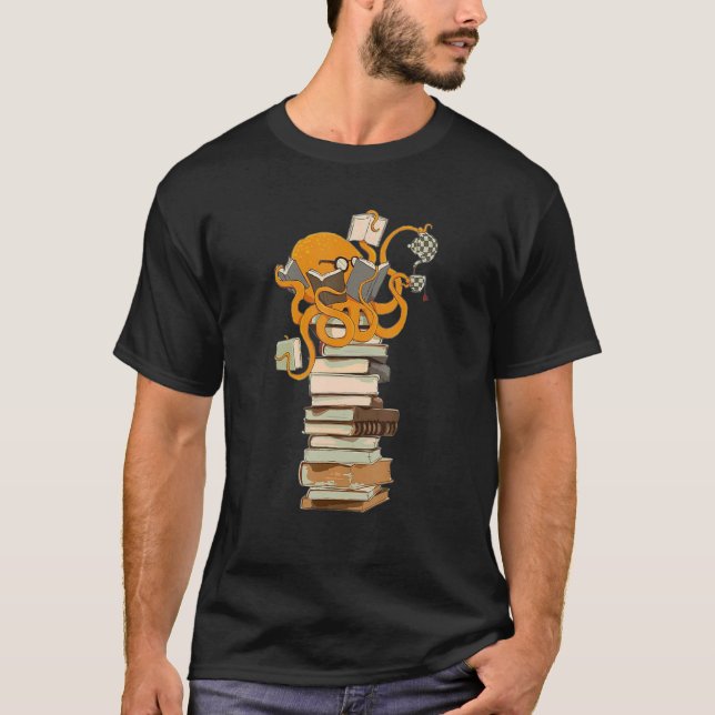 Älskare Octopus Reading Bok Back to school Funny G T Shirt (Framsida)