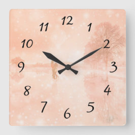 Älskare på en frusen damm fyrkantig klocka