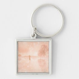 Älskare på en frusen damm fyrkantig silverfärgad nyckelring