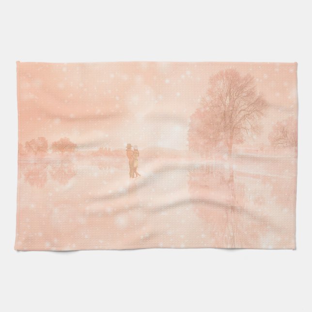 Älskare på en frusen damm kökshandduk (Horisontell)