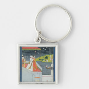 Älskare på en terrass, c.1780-1800 fyrkantig silverfärgad nyckelring