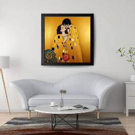 Älskare par Kissing i Guld ❤️ Nouveau Art Poster