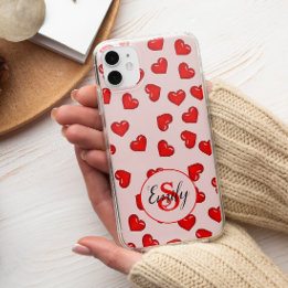 älskare Red Hjärtat på Soft rosa monogrammad namn