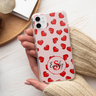 älskare Red Hjärtat på Soft rosa monogrammad namn