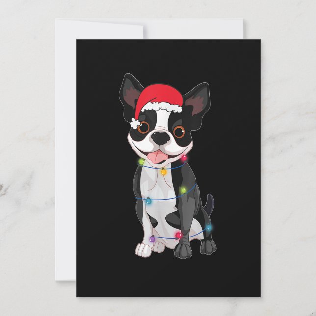 Älskare Santa Funny Boston Terrier Santa Hat Lig Julkort (Framsida)