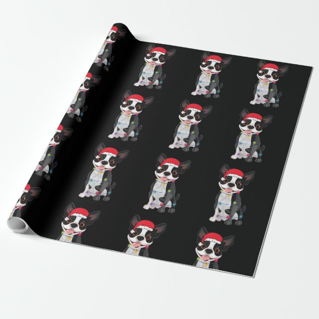 Älskare Santa Funny Boston Terrier Santa Hat Lig Presentpapper (Utrullad)