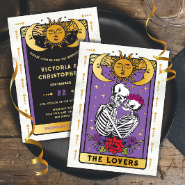 Älskare Skeleton par gotiic Bröllop Tarot Inbjudningar