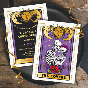 Älskare Skeleton par gotiic Bröllop Tarot Inbjudningar