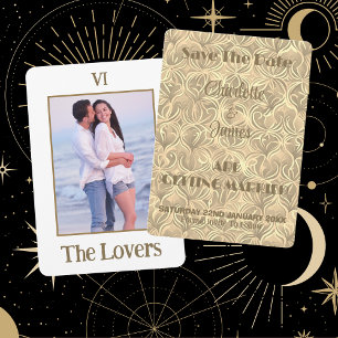 Älskare-Tarot Card-fotot med Guld sparar datum Spara Datumet