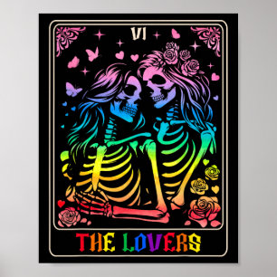 Älskare Tarot Card Goth Kissing Lesbisk Skeleto Poster