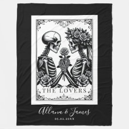 Älskare Tarot Card Skeletons Monogram Bröllop Fleecefilt