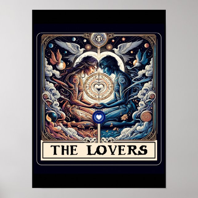 ÄLSKARE Tarot Celestial Man & Woman Soulmates Poster (Framsidan)
