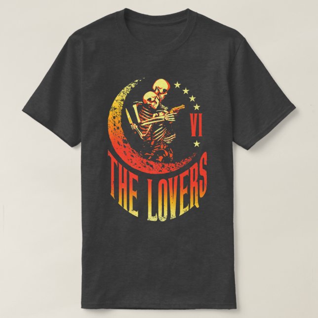 Älskare Tarotkort Skeleton Måne Crescent Outla T Shirt (Design framsida)