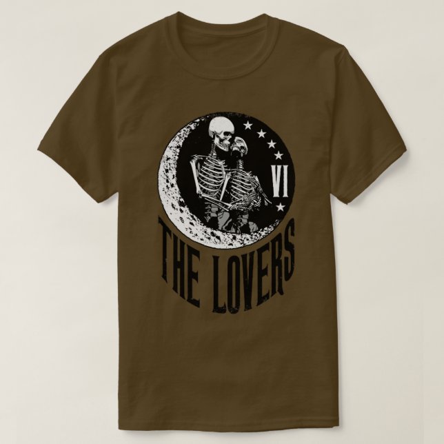 Älskare Tarotkort Skeleton Måne Crescent Vinta T Shirt (Design framsida)