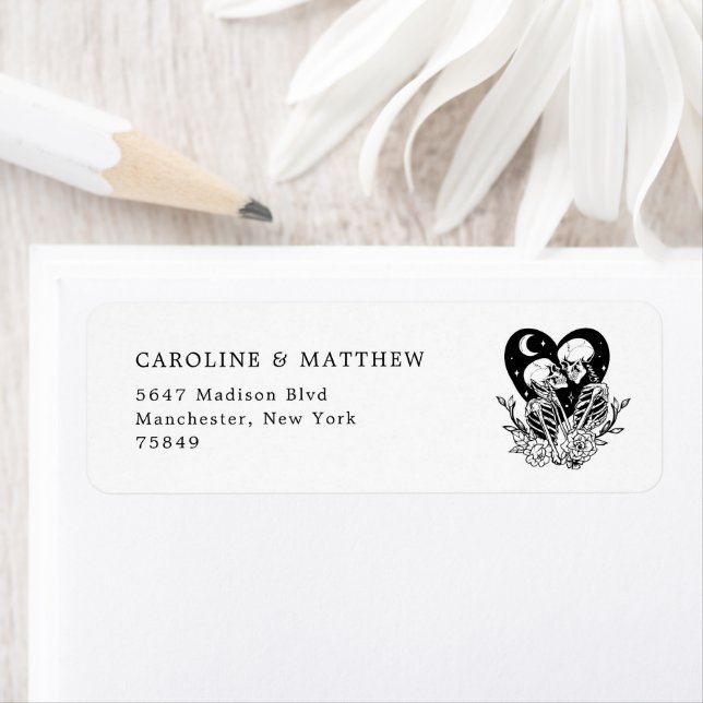 Älskare till dödsskal och Ro Bröllop Returadress Etikett (Insitu)
