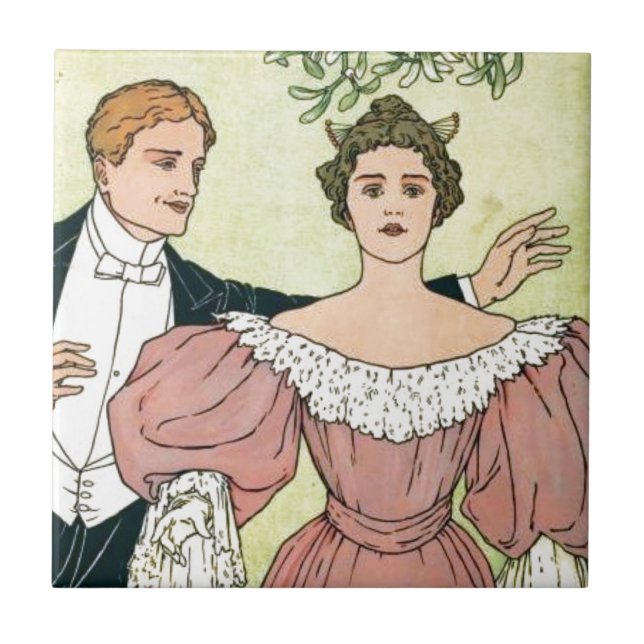 Älskare under Mistletoe Kakelplatta (Framsidan)