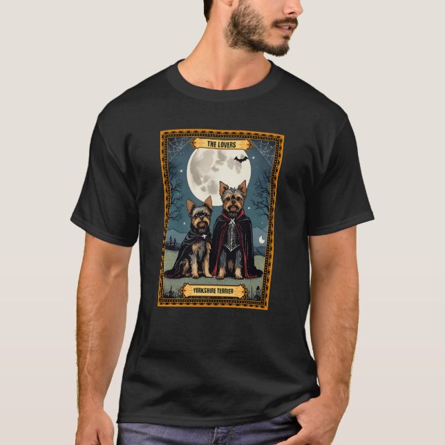 Älskare Yorkshire Terrier Halloween Tarot Card T Shirt (Framsida)