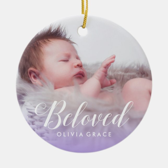 Älskat för babyfoto för lilor | namn & julgransprydnad keramik (Framsidan)