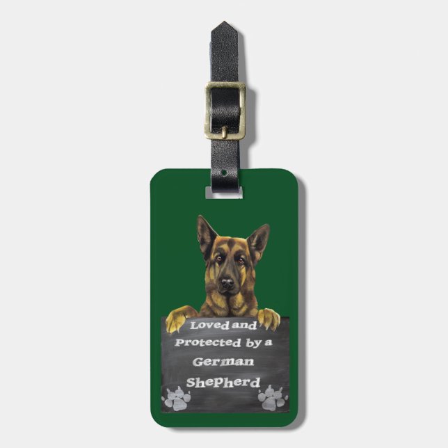 Älskat och skyddat av en tysk herde bagagebricka (Vertikal Framsida)