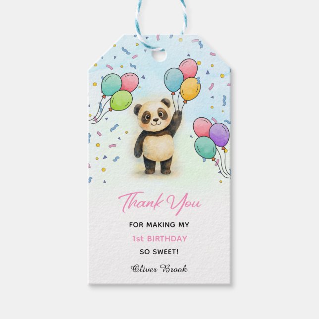 Älsklig Baby Panda 1-års Födelsedags Tacksamhet  Presentetikett (Framsidan)