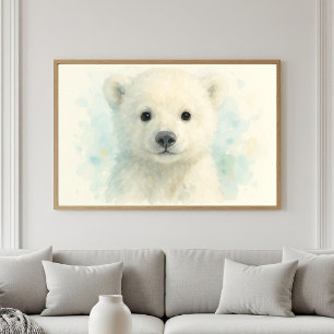 Älsklig Bebis Isbjörn Vattenfärgporträtt Poster