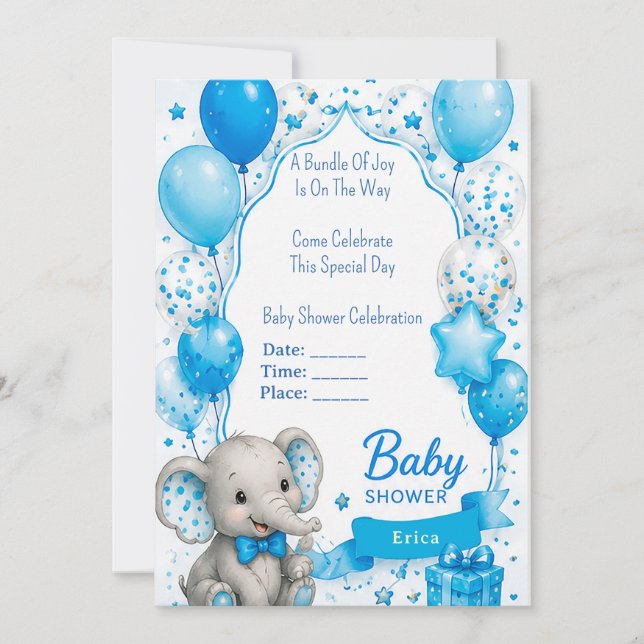 Älsklig Elefant Babyfirande 🐘 Inbjudningar (Framsida)