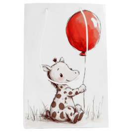 Älsklig Giraffbaby med Röd Ballong Spiral