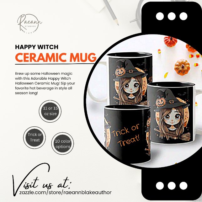 Älsklig Glad Häxa Halloween Keramik Mugg (Skapare uppladdad)