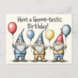 Älsklig Gnome Födelsedagsillustration med Ballonge Vykort